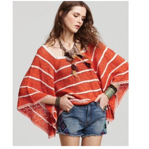FREE PEOPLE La Bonita striped Poncho Sweater - Picture 1 of 6